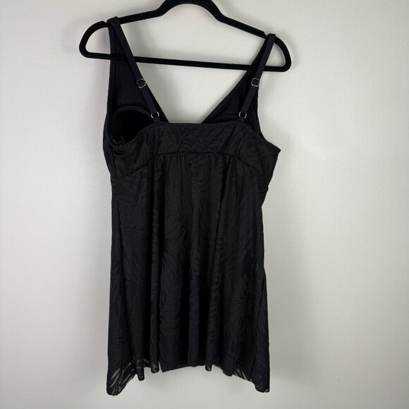 Swim Solutions 16W Black Tummy Control One Piece Swim Dress Plus NWT Pool Beach - Picture 5 of 8